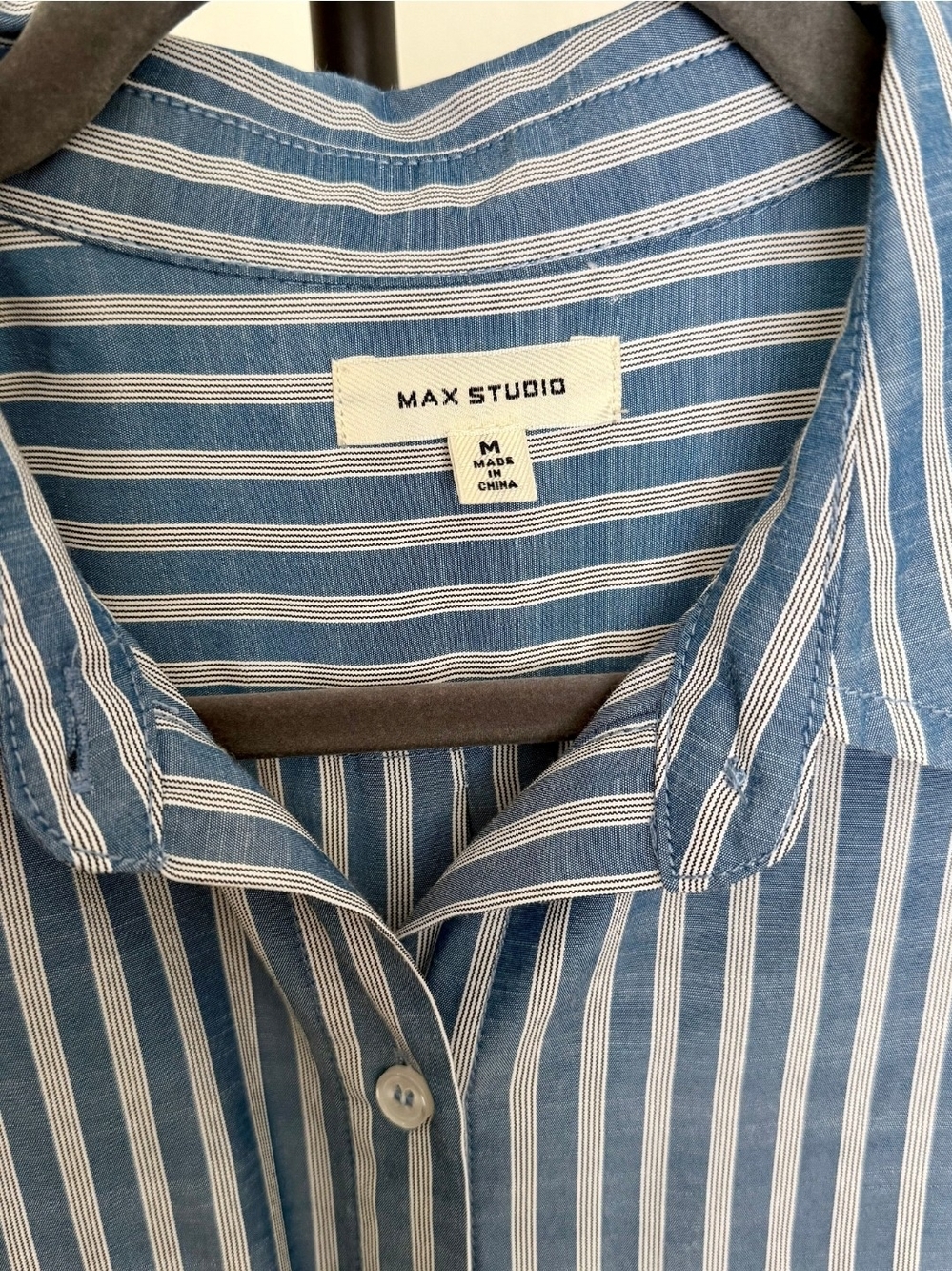 Max Studio Blue and White Striped Maxi Shirt Dress with Tie Waist - Picture 4 of 7